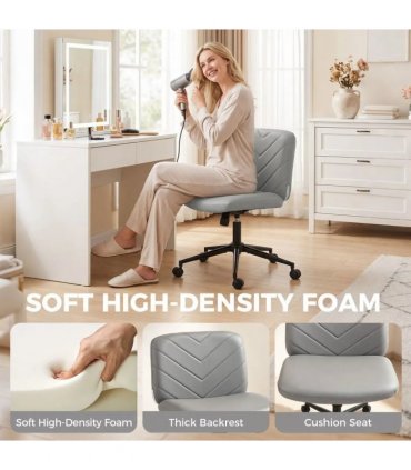 HOMCOM Home Office Desk Chair Height Adjustable Swivel Chair Cross Legged Wide Seat Swivel Wheels Grey