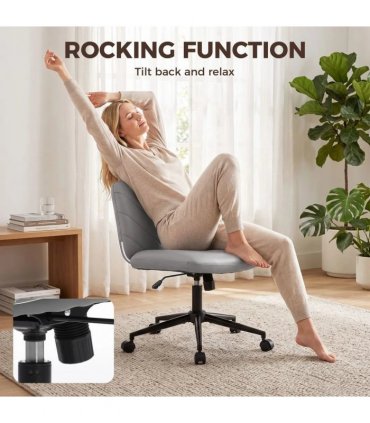HOMCOM Home Office Desk Chair Height Adjustable Swivel Chair Cross Legged Wide Seat Swivel Wheels Grey