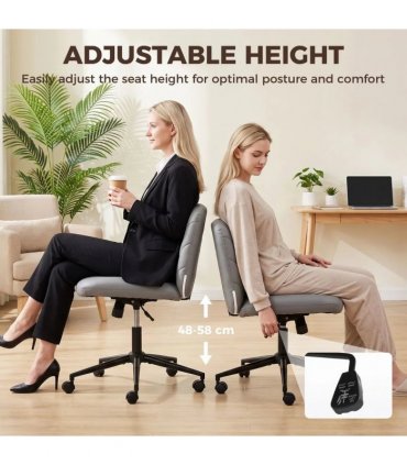 HOMCOM Home Office Desk Chair Height Adjustable Swivel Chair Cross Legged Wide Seat Swivel Wheels Grey