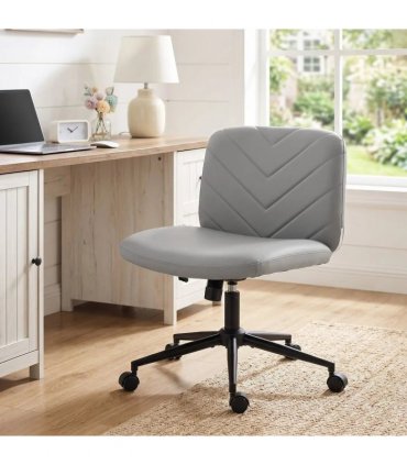 HOMCOM Home Office Desk Chair Height Adjustable Swivel Chair Cross Legged Wide Seat Swivel Wheels Grey