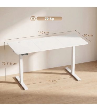 HOMCOM Standing Desk Memory Control Height Adjustable Desk 2 Cable Holes LED Display Sit Stand Desk White