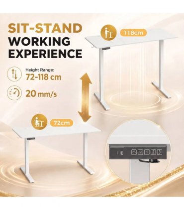 HOMCOM Standing Desk Memory Control Height Adjustable Desk 2 Cable Holes LED Display Sit Stand Desk White