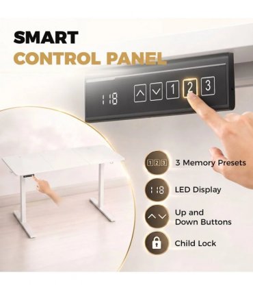 HOMCOM Standing Desk Memory Control Height Adjustable Desk 2 Cable Holes LED Display Sit Stand Desk White
