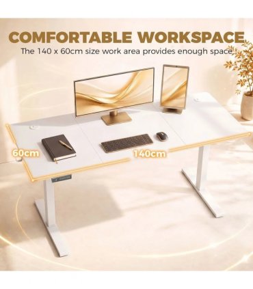 HOMCOM Standing Desk Memory Control Height Adjustable Desk 2 Cable Holes LED Display Sit Stand Desk White
