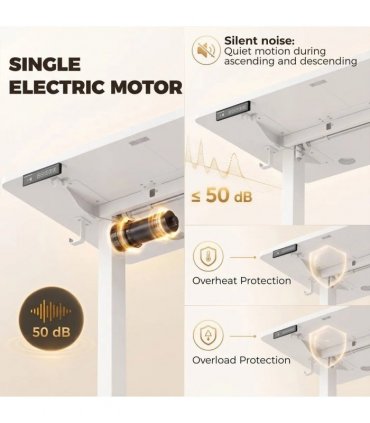 HOMCOM Standing Desk Memory Control Height Adjustable Desk 2 Cable Holes LED Display Sit Stand Desk White