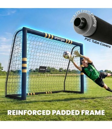 SPORTNOW Football Goal, 8 x 5ft Portable Football Net with EPE Foam Padding, PVC Tube Covers Ground Stakes and Metal Frame