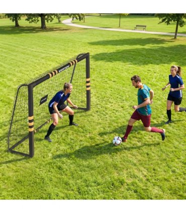 SPORTNOW Football Goal, 8 x 5ft Portable Football Net with EPE Foam Padding, PVC Tube Covers Ground Stakes and Metal Frame