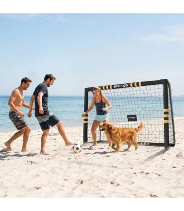 SPORTNOW Football Goal, 8 x 5ft Portable Football Net with EPE Foam Padding, PVC Tube Covers Ground Stakes and Metal Frame