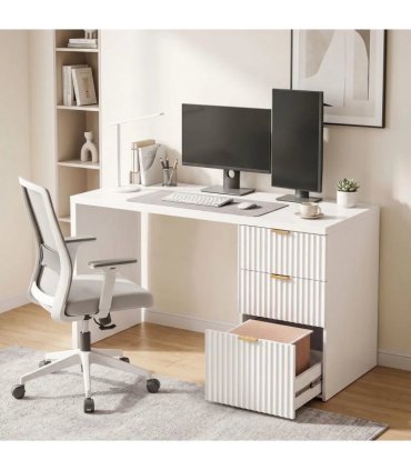 HOMCOM Computer Desk with 3 Drawers Reversible Home Office Desk 120 cm, White