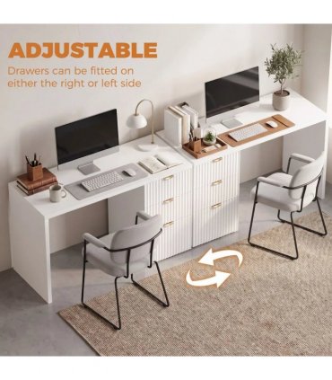 HOMCOM Computer Desk with 3 Drawers Reversible Home Office Desk 120 cm, White