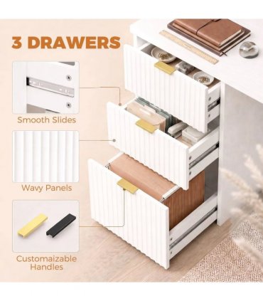 HOMCOM Computer Desk with 3 Drawers Reversible Home Office Desk 120 cm, White