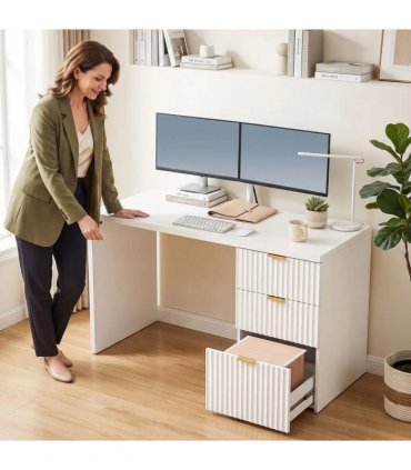 HOMCOM Computer Desk with 3 Drawers Reversible Home Office Desk 120 cm, White