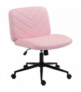 HOMCOM Home Office Desk Chair Height Adjustable Swivel Chair Cross Legged Wide Seat Swivel Wheels Pink