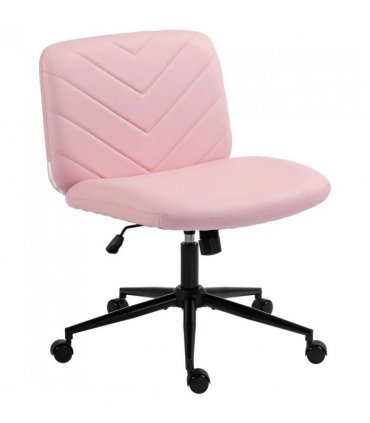 HOMCOM Home Office Desk Chair Height Adjustable Swivel Chair Cross Legged Wide Seat Swivel Wheels Pink