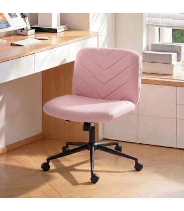 HOMCOM Home Office Desk Chair Height Adjustable Swivel Chair Cross Legged Wide Seat Swivel Wheels Pink