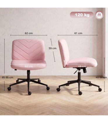 HOMCOM Home Office Desk Chair Height Adjustable Swivel Chair Cross Legged Wide Seat Swivel Wheels Pink