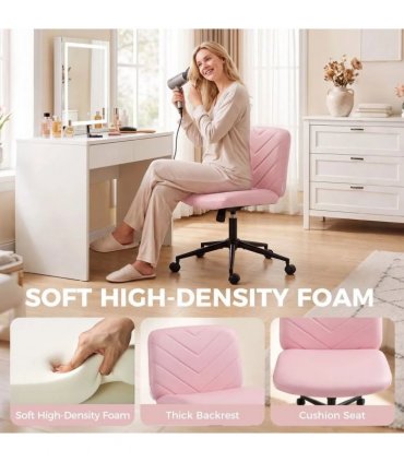 HOMCOM Home Office Desk Chair Height Adjustable Swivel Chair Cross Legged Wide Seat Swivel Wheels Pink