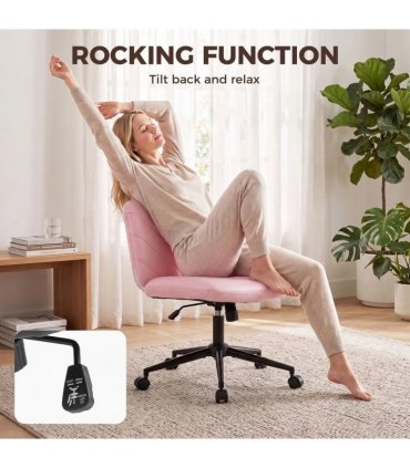 HOMCOM Home Office Desk Chair Height Adjustable Swivel Chair Cross Legged Wide Seat Swivel Wheels Pink