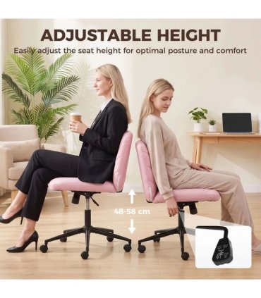 HOMCOM Home Office Desk Chair Height Adjustable Swivel Chair Cross Legged Wide Seat Swivel Wheels Pink