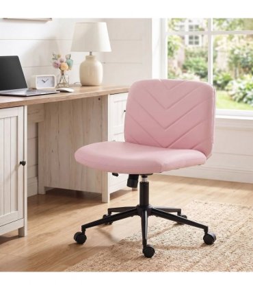 HOMCOM Home Office Desk Chair Height Adjustable Swivel Chair Cross Legged Wide Seat Swivel Wheels Pink