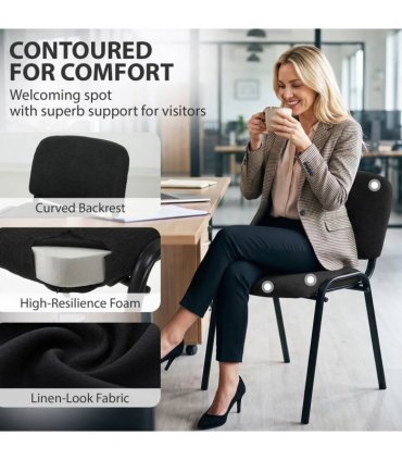 HOMCOM Meeting Chair, Stackable Ergonomic Office Chair with Padded Seat, Curved Backrest for Conference Room, Black