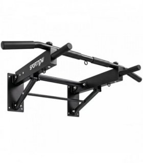 SPORTNOW Pull Up Bar Wall Mounted Chin Up Bar with Folding Design, 3 Hooks for Resistance Bands, Supports up to 120 kg, Black