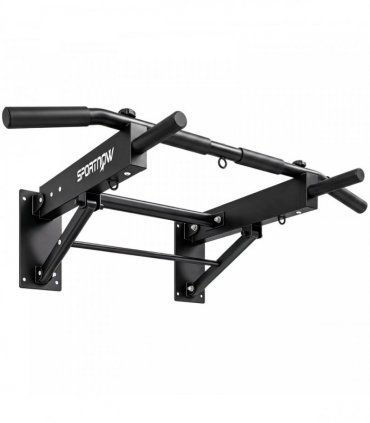 SPORTNOW Pull Up Bar Wall Mounted Chin Up Bar with Folding Design, 3 Hooks for Resistance Bands, Supports up to 120 kg, Black