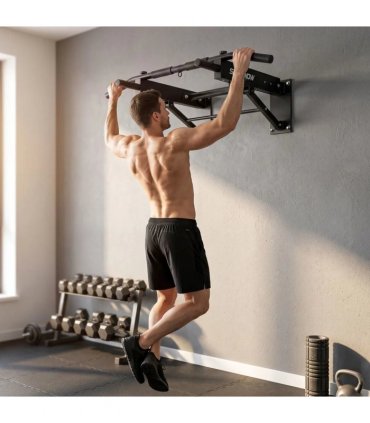 SPORTNOW Pull Up Bar Wall Mounted Chin Up Bar with Folding Design, 3 Hooks for Resistance Bands, Supports up to 120 kg, Black