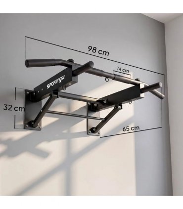 SPORTNOW Pull Up Bar Wall Mounted Chin Up Bar with Folding Design, 3 Hooks for Resistance Bands, Supports up to 120 kg, Black