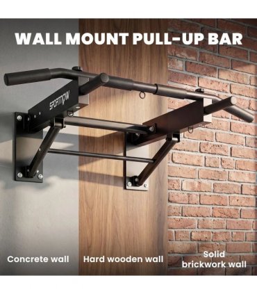 SPORTNOW Pull Up Bar Wall Mounted Chin Up Bar with Folding Design, 3 Hooks for Resistance Bands, Supports up to 120 kg, Black