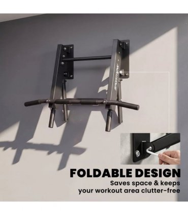 SPORTNOW Pull Up Bar Wall Mounted Chin Up Bar with Folding Design, 3 Hooks for Resistance Bands, Supports up to 120 kg, Black