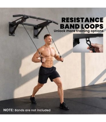 SPORTNOW Pull Up Bar Wall Mounted Chin Up Bar with Folding Design, 3 Hooks for Resistance Bands, Supports up to 120 kg, Black