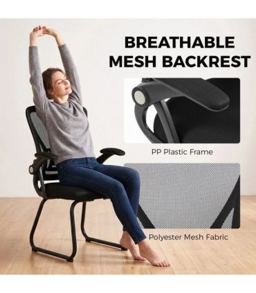 HOMCOM Office Chair, Ergonomic Desk Chair No Wheels with Mesh Backrest and Steel Legs for Home Conference Room, Black