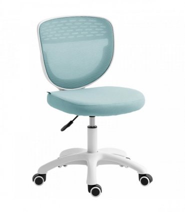 HOMCOM Office Chair, Armless Computer Desk Chair with Breathable Mesh, Adjustable Height, Swivel Wheels, Light Blue
