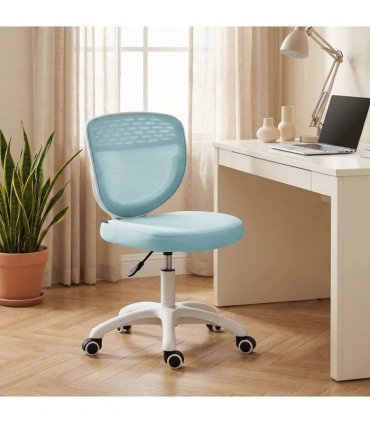 HOMCOM Office Chair, Armless Computer Desk Chair with Breathable Mesh, Adjustable Height, Swivel Wheels, Light Blue