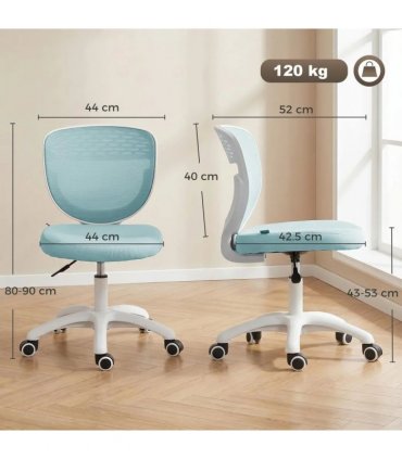 HOMCOM Office Chair, Armless Computer Desk Chair with Breathable Mesh, Adjustable Height, Swivel Wheels, Light Blue