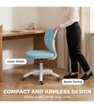 HOMCOM Office Chair, Armless Computer Desk Chair with Breathable Mesh, Adjustable Height, Swivel Wheels, Light Blue