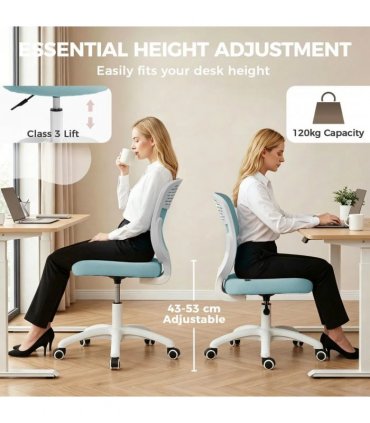 HOMCOM Office Chair, Armless Computer Desk Chair with Breathable Mesh, Adjustable Height, Swivel Wheels, Light Blue