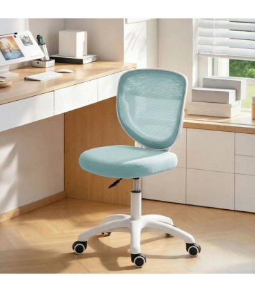 HOMCOM Office Chair, Armless Computer Desk Chair with Breathable Mesh, Adjustable Height, Swivel Wheels, Light Blue