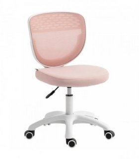 HOMCOM Office Chair, Armless Computer Desk Chair with Breathable Mesh, Adjustable Height, Swivel Wheels, Pink