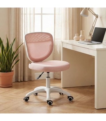 HOMCOM Office Chair, Armless Computer Desk Chair with Breathable Mesh, Adjustable Height, Swivel Wheels, Pink