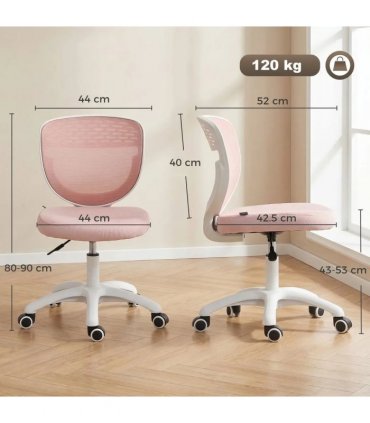 HOMCOM Office Chair, Armless Computer Desk Chair with Breathable Mesh, Adjustable Height, Swivel Wheels, Pink