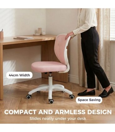 HOMCOM Office Chair, Armless Computer Desk Chair with Breathable Mesh, Adjustable Height, Swivel Wheels, Pink