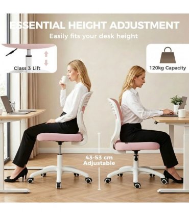 HOMCOM Office Chair, Armless Computer Desk Chair with Breathable Mesh, Adjustable Height, Swivel Wheels, Pink