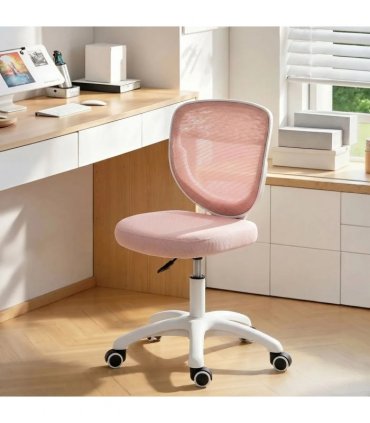 HOMCOM Office Chair, Armless Computer Desk Chair with Breathable Mesh, Adjustable Height, Swivel Wheels, Pink