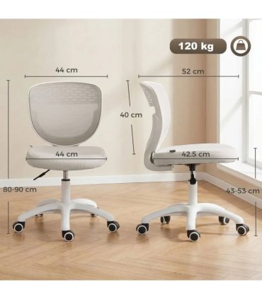 HOMCOM Office Chair, Armless Computer Desk Chair with Breathable Mesh, Adjustable Height, Swivel Wheels, Grey