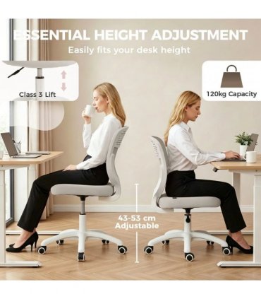 HOMCOM Office Chair, Armless Computer Desk Chair with Breathable Mesh, Adjustable Height, Swivel Wheels, Grey