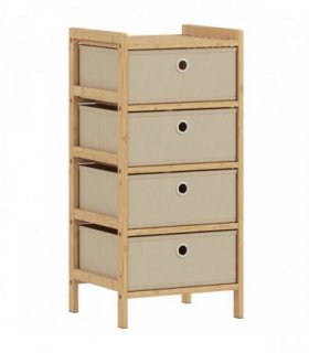 HOMCOM Chest of Drawers, 4 Fabric Drawers Narrow Dresser with Bamboo Frame, Cream White