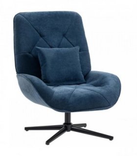 HOMCOM Accent Chair, Chenille Upholstered Swivel Armchair with Lumbar Pillow, High Back, Deep Seat and Metal Legs, Dark Blue
