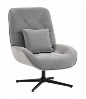 HOMCOM Accent Chair, Chenille Upholstered Swivel Armchair with Lumbar Pillow, High Back, Deep Seat and Metal Legs, Light Grey